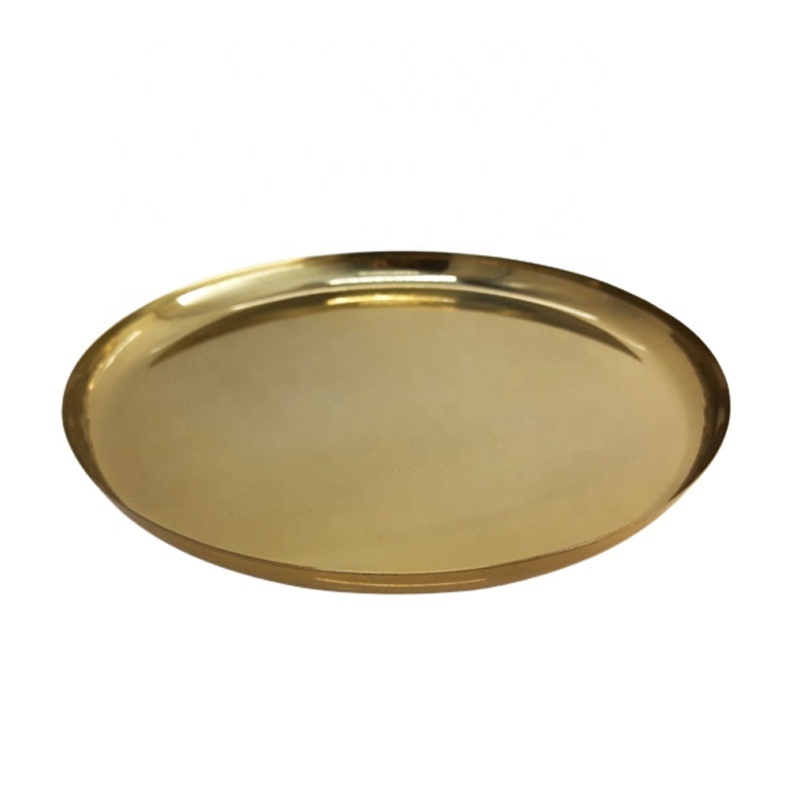 Wholesale Bulk Kitchen & Table Top Iron Round Serving Plate With Etching Brass EPL Gold Colour Dishes & Tray In Bulk