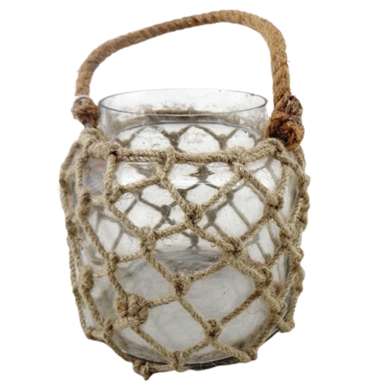 Glass Jar With Rope Handle  Classic Design Clear Glass Candle Jar For Home & Table Top Decor  Handmade in Bulk