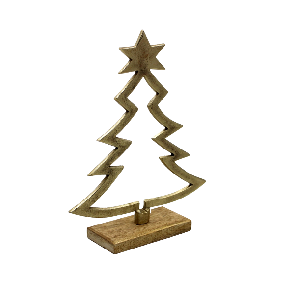 Christmas Decoration Aluminum/Wood X-Mas Tree Rough Brass Usage For Tabletop And Home Decoration Customized In Bulk