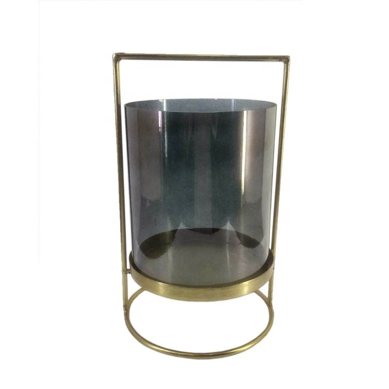 Home Decorative Glass & Iron Candle Holder Gold And Pink Colour Candle Holder And Lantern For Wedding Decor