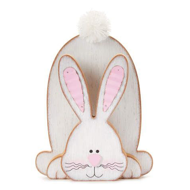 Adorable Easter Bunny Sitting behind 2 Easter Eggs wishing everyone a Happy Easter. Perfect on any end table or shelf to display