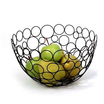 Creative Hot Selling Black Powder Coating Iron Mesh Wire Round Metal Basket Modern Style Fruit Basket Handmade Customized