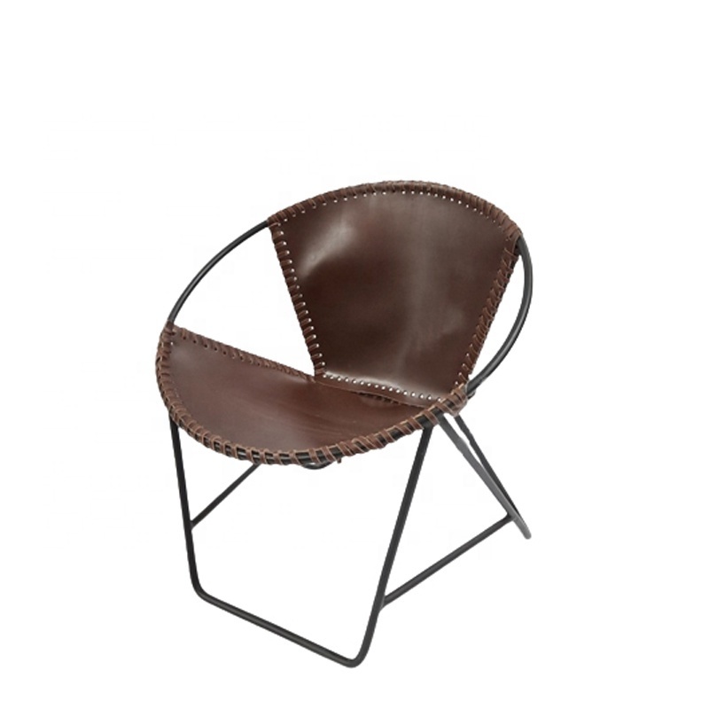 Hot Selling Iron Frame Leather Fancy Chair Modern Design Living Room Round Chair For Living Room Furniture