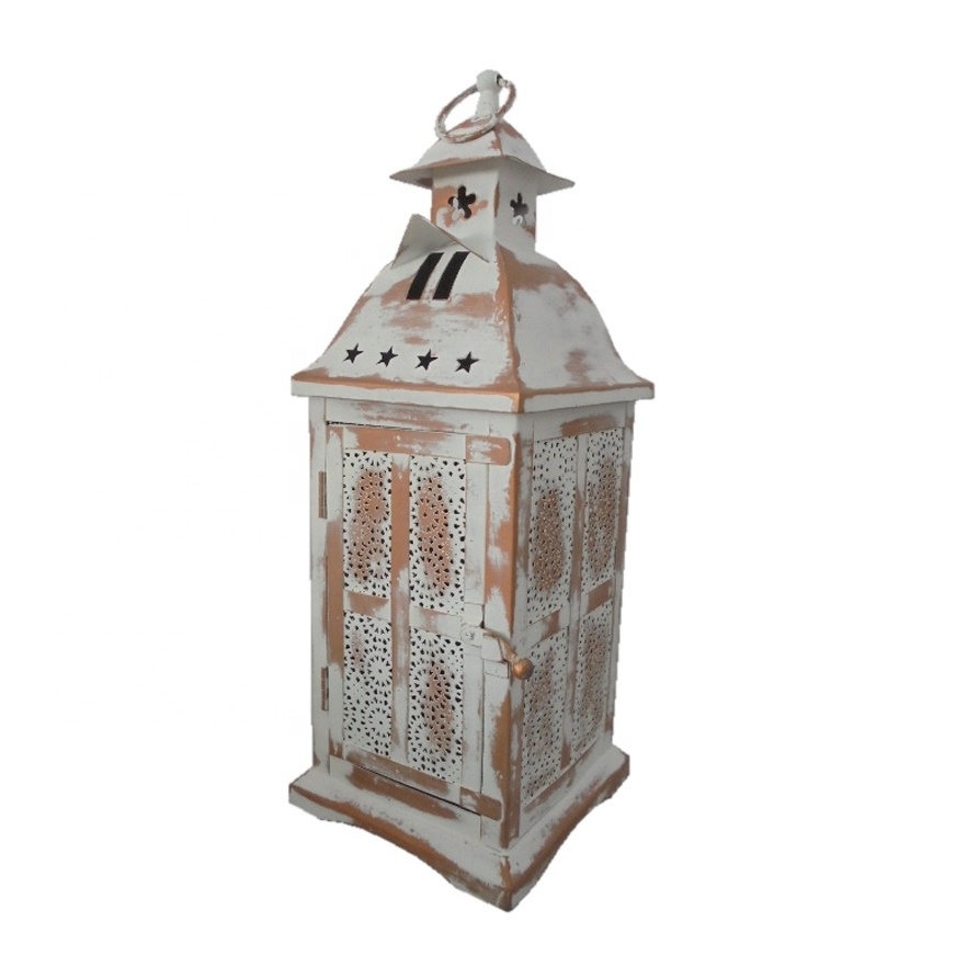 Home Decoration White Copper Iron Large Metal Lanterns Classic Style Candle Holder And Candle Stand For Home Decor Handmade