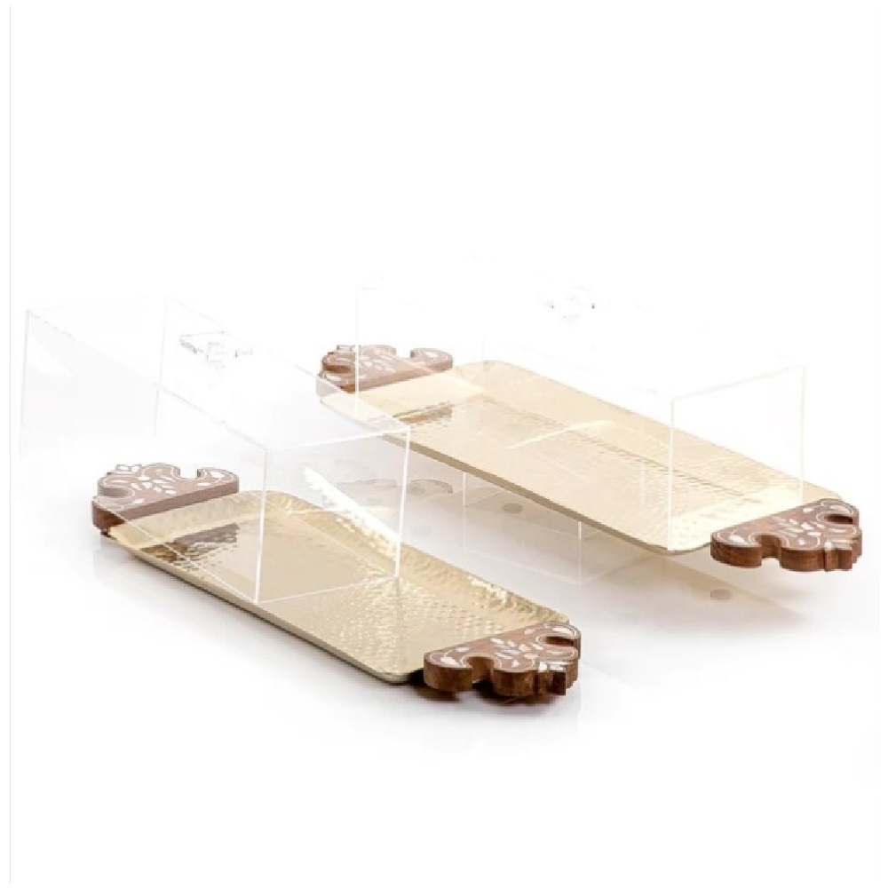 Square Mother Of Pearl Chocolate Serving Trays With Acrylic Lids Bone Inlay Square Shape Wooden Dessert Fruit Trays