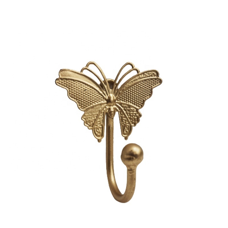 Iron Butterfly Hanger With 1 Hook Gold Colour Luxury Design Wall Organisation Hooks & Rails Customized In Bulk