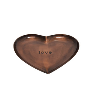 Iron Heart Shape Tray With Love Etching Copper Antique & Black Colour Rolling Tray For Wedding & Table Top Decoration Customized