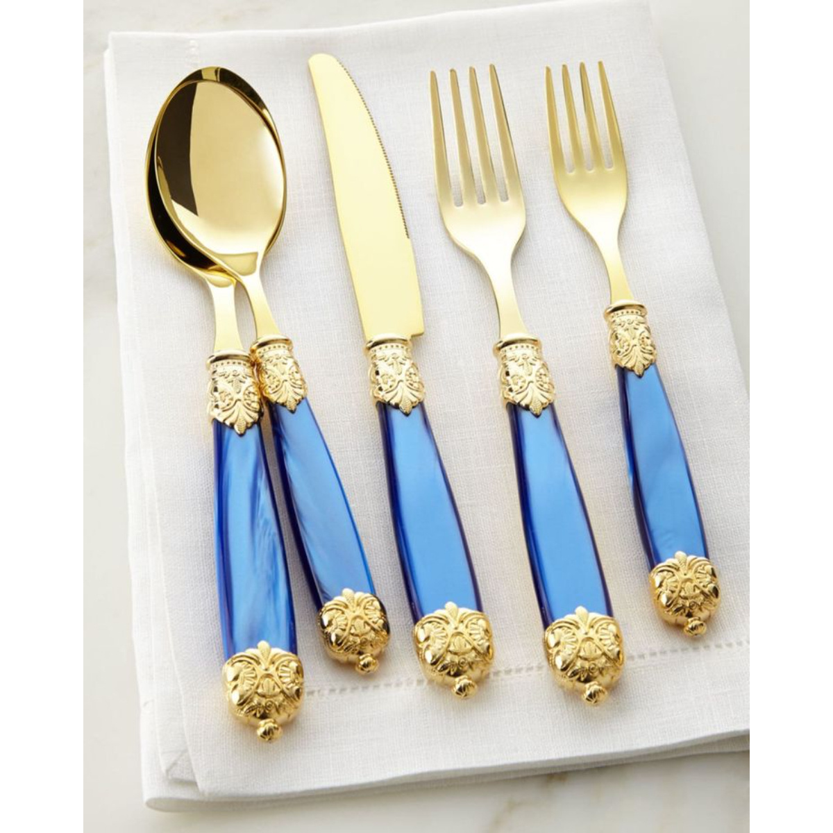 Deluxe Quality Metal Cutlery Set Gold Plated Table Top Food Spoon Fork Knife Flatware Set With Acrylic Handles For Sale