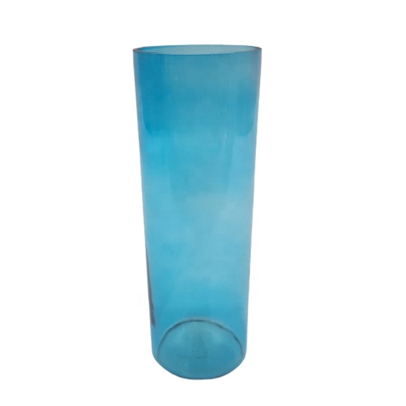 Home Decorative Wholesale Bulk Modern Luxury Glass Tube Flower Vase Elegant Blue For Home Decor Table Top Living Room Decoration