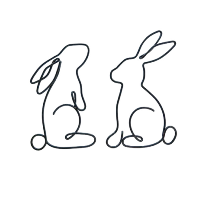 Set of 2 Wire Bunny Rabbit Black Colour Art Makes the Perfect Accent to a Metal Wire Bunny Easter Decorations Bunny Hutch Sign