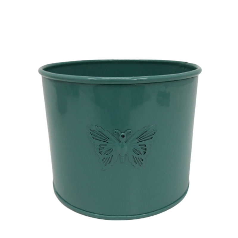 Unique & Stylish Luxury Iron Decorative Metal Planter With 2 Size Butterfly Weld Round Shaped Dark Green Powder Coated Pots