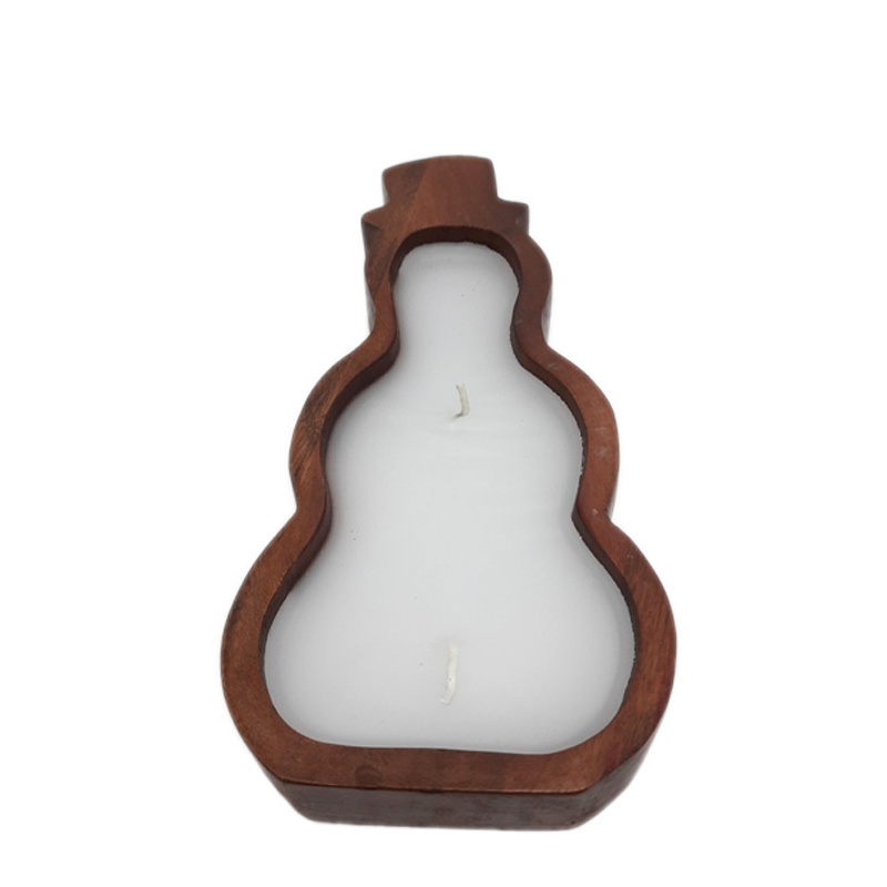 Wooden Candle Holder With Wax Snow Man Shaped Decorative Candle Jar For Table Top & Festival Decoration