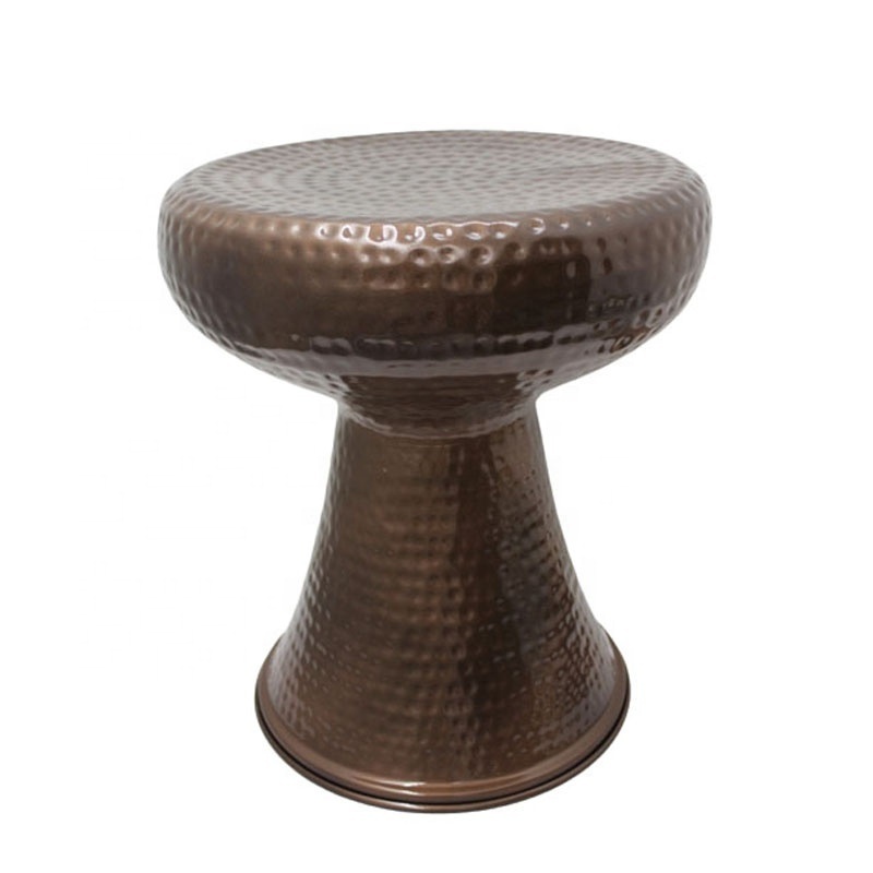 Round Metal Drum Stool Living Room Furniture Hammered Mushroom Design Shape Copper Antique Ottomans Customized Bulk Accessories