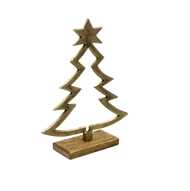 Christmas Decoration Aluminum/Wood X-Mas Tree Rough Brass Usage For Tabletop And Home Decoration Customized In Bulk