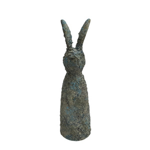 Set of 2 Decorative Statue Look Rabbit Aluminum Green Texture Patina Colour For Home Decoration Table Decoration