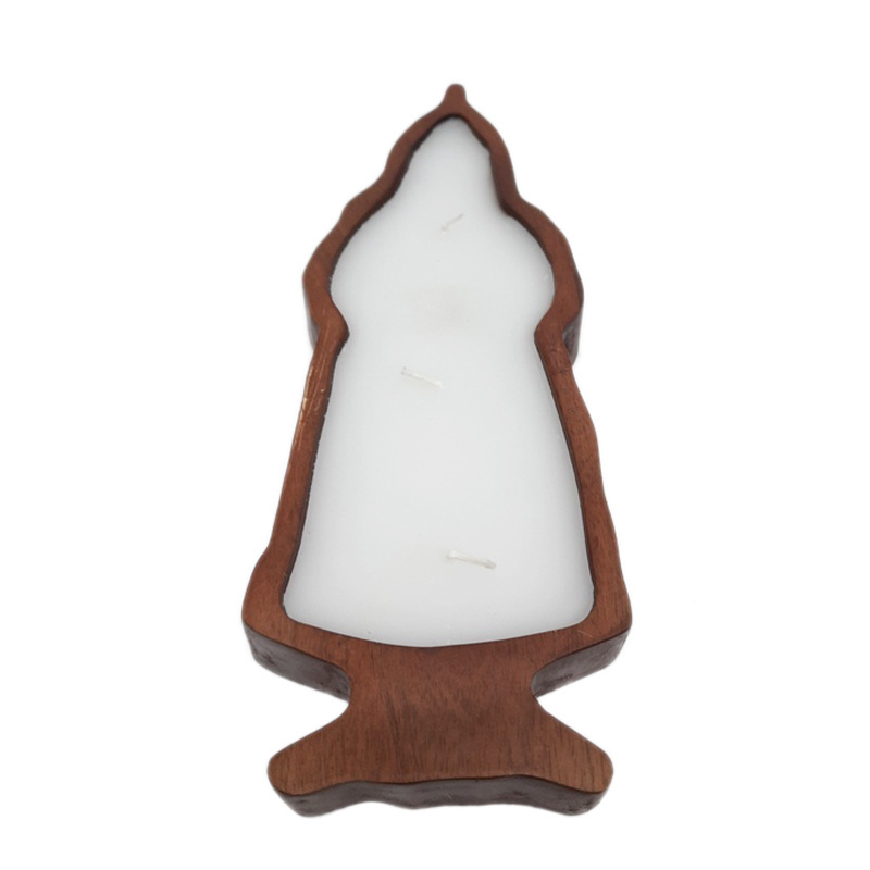 Wooden Candle Holder With Wax Snow Man Shaped Decorative Candle Jar For Table Top & Festival Decoration