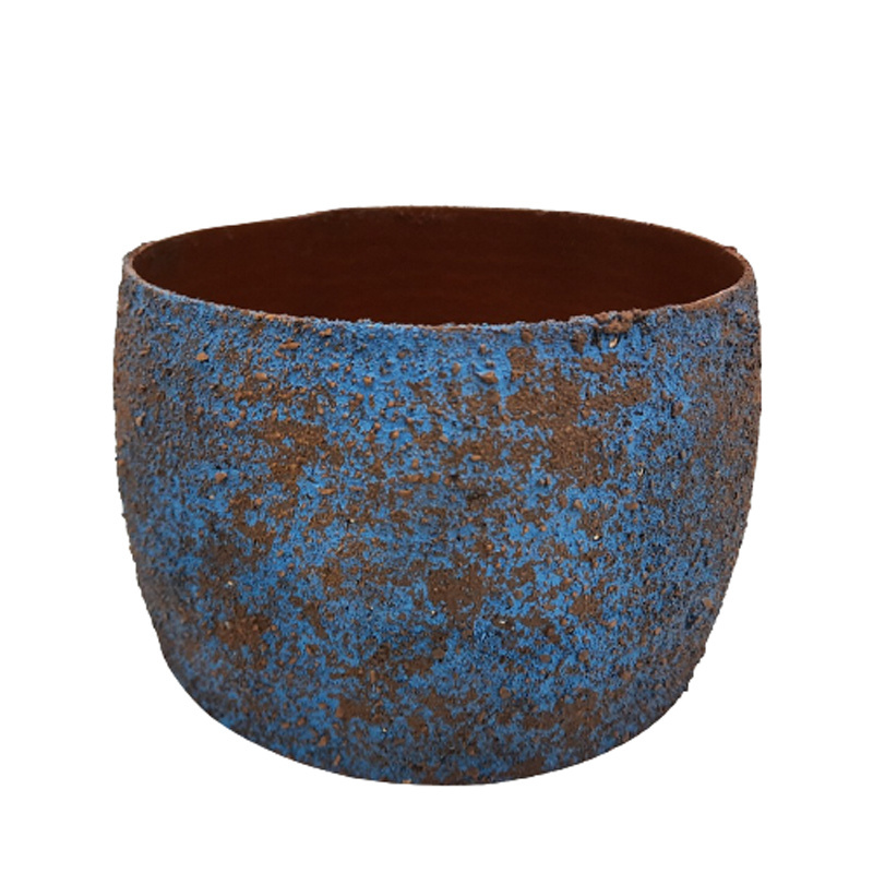 Best Deal For Aluminum Round Planter Hammered Blue Texture Patina And Brown Colour Large Size Indoor Outdoor Flower Pot And Vase