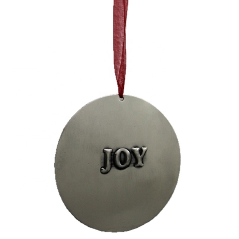 Wholesale Bulk Christmas Decoration JOY Letter Engraved Christmas Tree Ornament Nickel Antique Finished Handmade