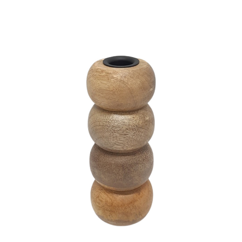 Set Of 4 Mango Wood Candle Stand Black & Natural Brown Colour Medium Size cylinder candle stand For Home & Table Top