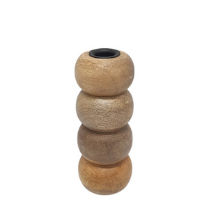 Set Of 4 Mango Wood Candle Stand Black & Natural Brown Colour Medium Size cylinder candle stand For Home & Table Top