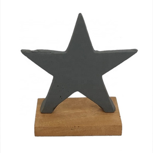 Table Top Decoration Aluminium And Wood Decorative Star With Rectangular Wooden Base Grey Color For Home Decor Handmade Custom