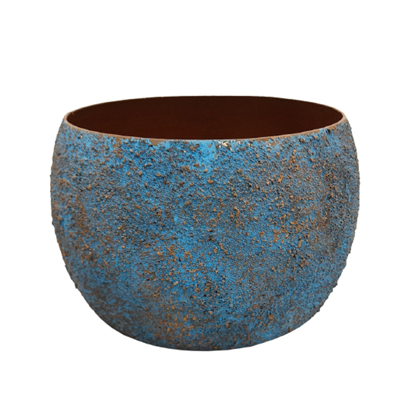 Best Deal For Aluminum Round Planter Hammered Blue Texture Patina And Brown Colour Large Size Indoor Outdoor Flower Pot And Vase