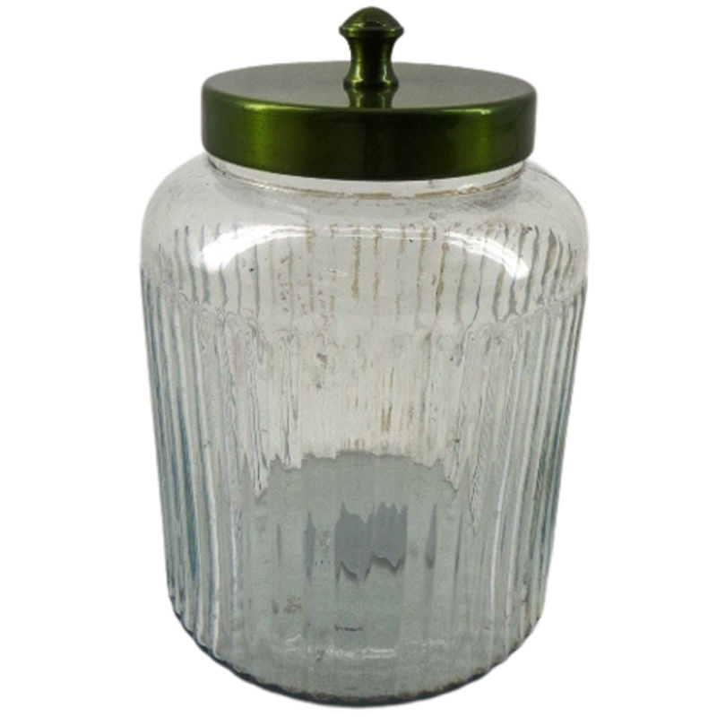 Clear Glass Jar With Metal Lid Green Transparent PC Spices Jar For Table Top Uses Handmade in Bulk