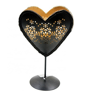 Home Decoration Stylish Unique Heart Shaped Iron Decorative  T Light Holder Black With Gold Texture Finishing