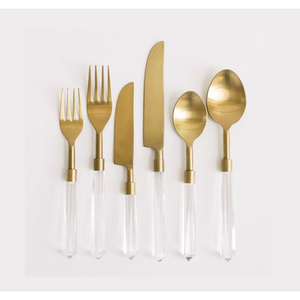 Deluxe Quality Metal Cutlery Set Gold Plated Table Top Food Spoon Fork Knife Flatware Set With Acrylic Handles For Sale