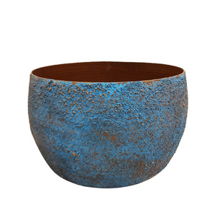 Best Deal For Aluminum Round Planter Hammered Blue Texture Patina And Brown Colour Large Size Indoor Outdoor Flower Pot And Vase