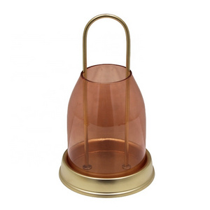 Home Decorative Glass & Iron Candle Holder Gold And Pink Colour Candle Holder And Lantern For Wedding Decor