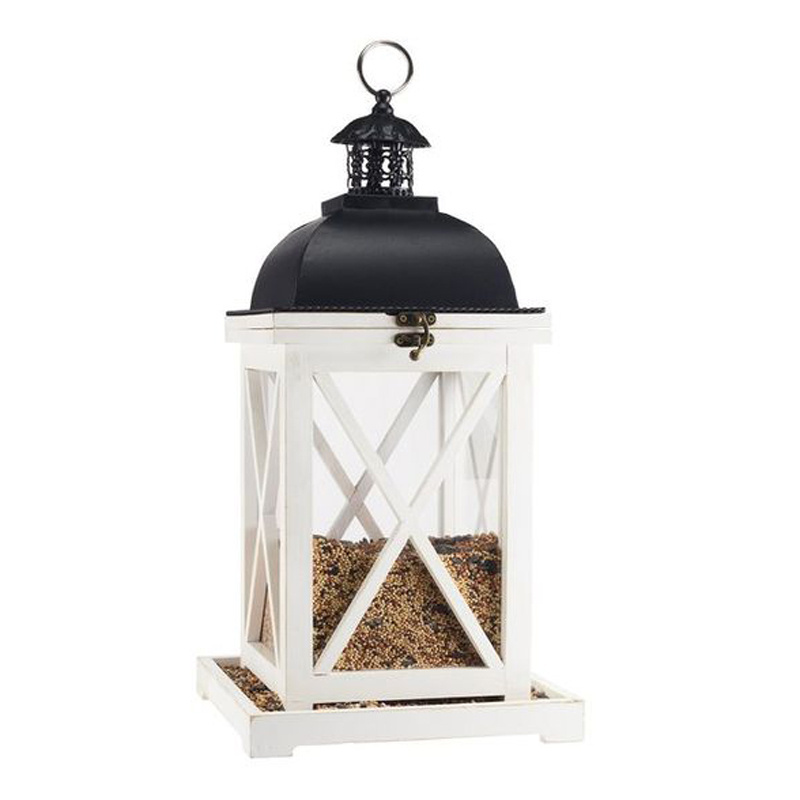 Best Design Wooden Bird Feeder Lantern Shape House For BIrds Magnificent White & Black Colour Garden Outdoor Customized Products