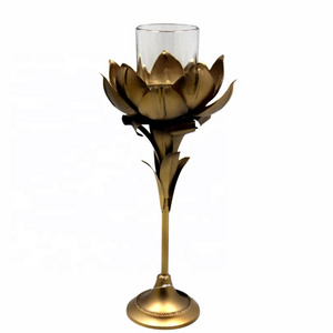 Home Decoration Rose Shaped Smoke Brass Plating Luxury Design Candle Holder Classic Style Candle Stand Handmade Customized