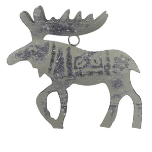 Wholesale Set Of 2 Iron Hanging Reindeer Medium Size Marble Grey Color Metal Wall Hanging For Christmas Decoration Handmade