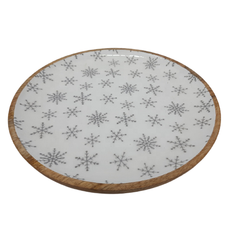 Hot Selling Round Enamel Wooden Plate Peacock Sticker Print Classic Design Dish And Tray For Serving Food In Restaurant Handmade