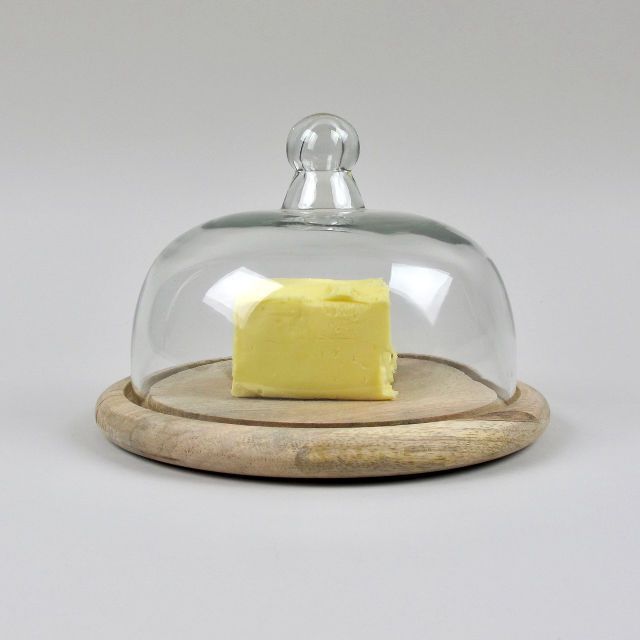 Butter Dish With Wood Platter Rectangular Clear Glass For Kitchen Table Top Dishes Plates Homeware Kitchen House Hold Christmas