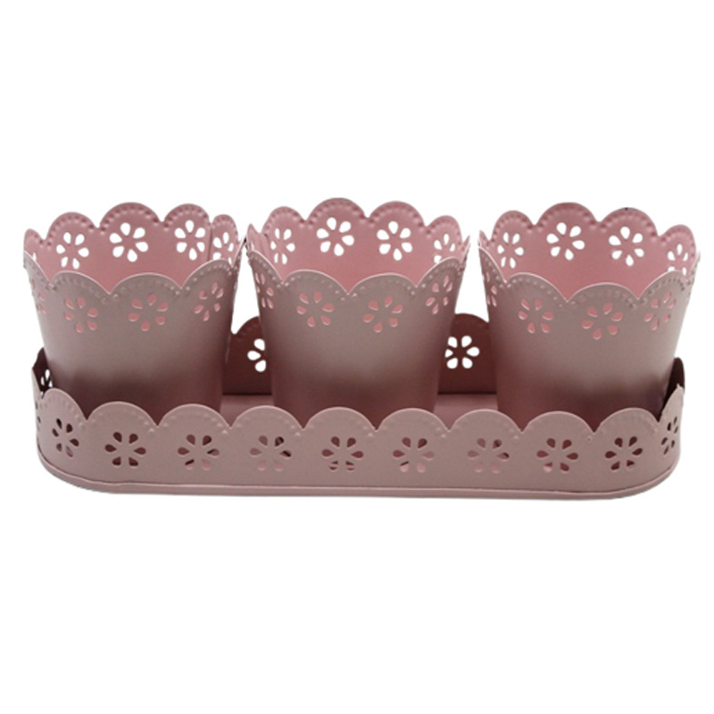 Festival Decoration Metal Oval Tray With 3 Votive Holder Concrete Candle Jar For Christmas Decoration Handmade In Bulk