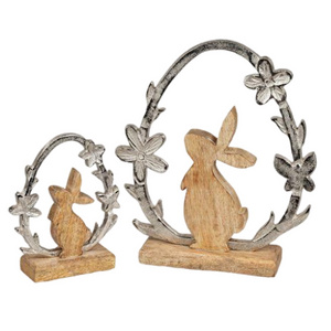 Best value of Bunny in an Egg made of Mango Wood and Aluminium Set of 2 Easter Decor gifts item Easter bunny Sculptures Objects