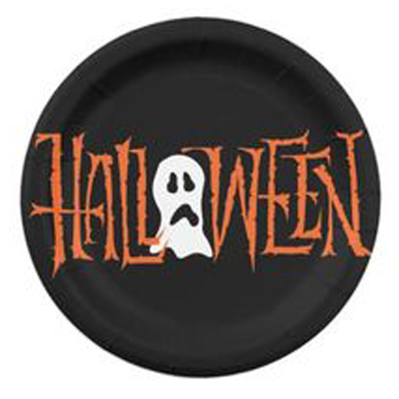 Luxurious Round Shaped Metal Wall Plate Black Happy Halloween Spooky Design Graveyard Bats Sticker Shelves Hand Crafted