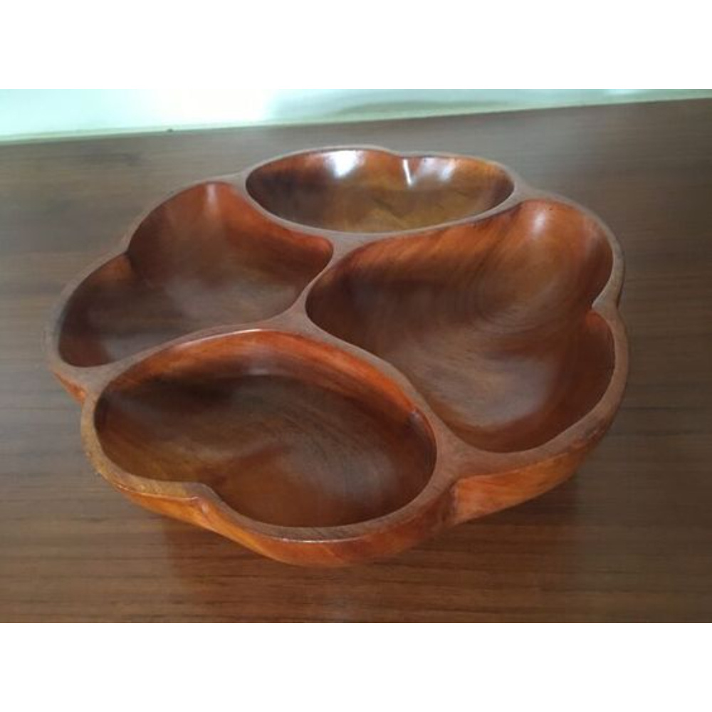 Solid Wood Table Top Dry Fruit Serverware Platter and Tray Handmade Best Quality Tableware Food Dry Fruit Serving Plate