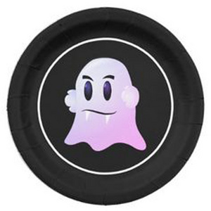 Top Rated Hanging Round Shape Metal Wall Plate Black Ghost in Centre Sticker Indoor Shelves Storage Unit Wall Plaque Handicrafts