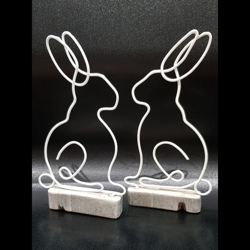 Set of 2 Metal & Wooden Bunny White Washed & Natural Colour Lightly Distressed for a More Stylish Easter Decor Bunnies Handmade