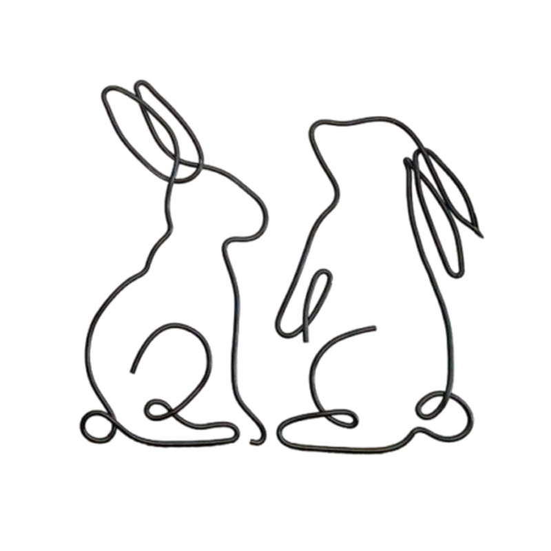 Set of 2 Wire Bunny Rabbit Black Colour Art Makes the Perfect Accent to a Metal Wire Bunny Easter Decorations Bunny Hutch Sign