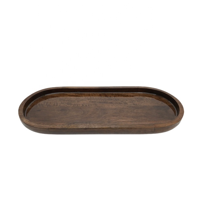 Mango Wood Oval Serving Tray Brown With Enamil Brown Polish Standard Size Decorative Tray In Bulk Handcrafted