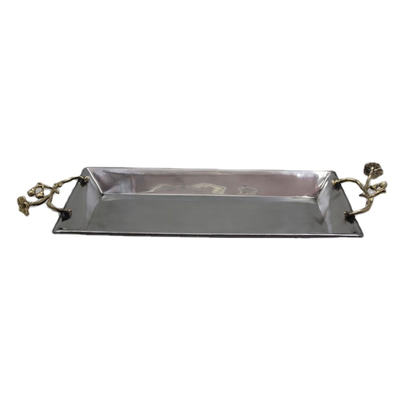 Metal Serving Trays Stainless Steel Rectangular Tray with Handle Round Shaped Wire Decorative Votive For Home Decor