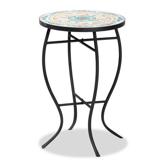 BeniOurain Furniture Iron & Mosaic Moroccan Round Side Table Copper & Blue Colour Fancy Table And Coffee Table For Living Room