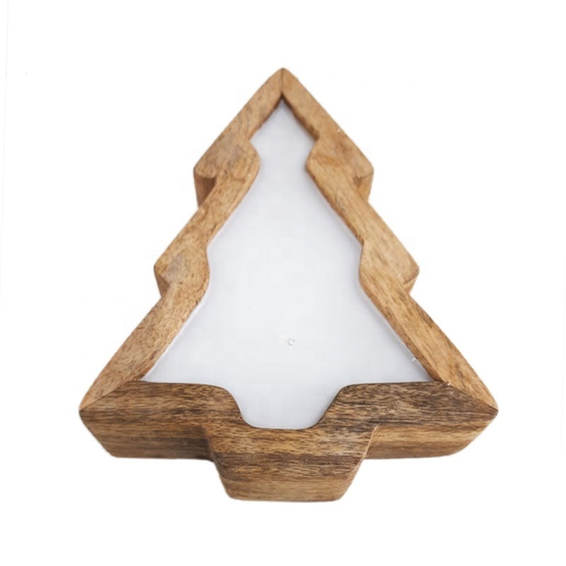 Christmas Decoration Wooden Wax Tray Christmas Tree Shaped Natural Colour Candle Tray Votive Candle