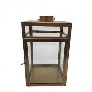 Modern Design Home Decorative Glass & Iron Lantern Brass Antique Color Metal Lantern For Home Decor