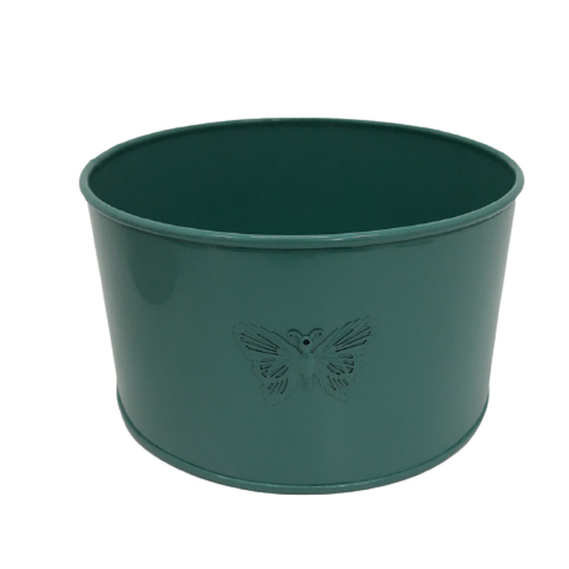 Unique & Stylish Luxury Iron Decorative Metal Planter With 2 Size Butterfly Weld Round Shaped Dark Green Powder Coated Pots