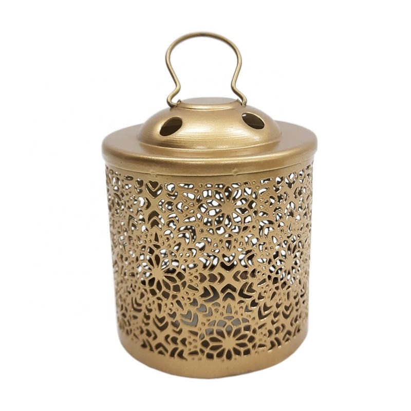 Wholesale Bulk Iron Metal Moroccan Hanging Lantern Rich Gold Small Size Candle Votive For Wedding